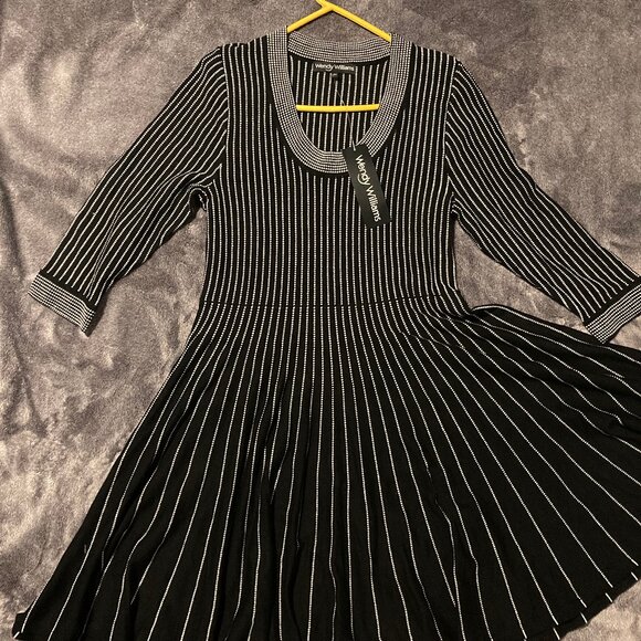Wendy Williams Black and White Striped Dress L - Picture 2 of 8